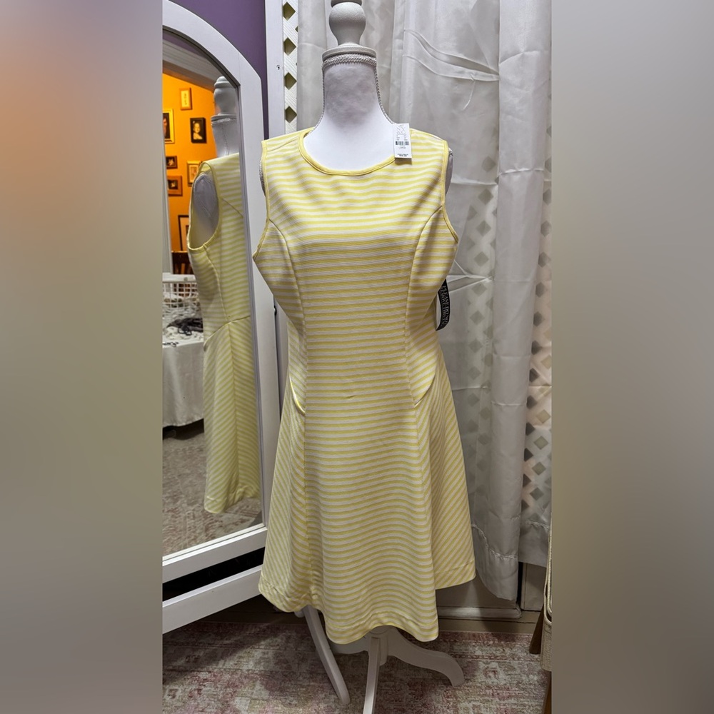 New York & Company Lemon Striped Mini Dress